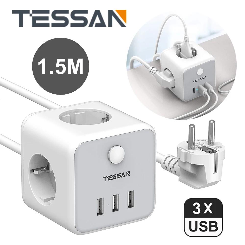 TESSAN USB Ƽ ť, AC ܼƮ 3 , USB Ʈ 3 , 1.5M ͽټ ̺, Ƽ   ,  ġ 